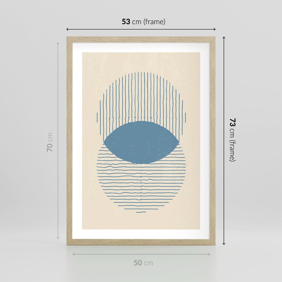 Plakat w ramie 50x70 - Wnętrza Refleksji - geometryczne kształty, koła - rama drewno