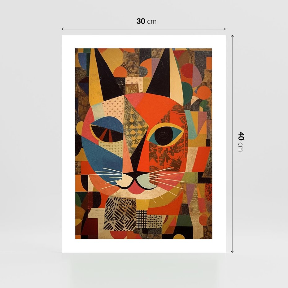 Plakat bez ramy 30x40 - Impresje Nieznanych Odniesień - abstrakcyjny obraz olejny, kot