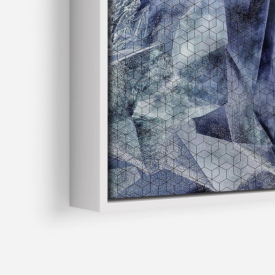 Obraz w ramie 50x50 - Melodia mgieł i marzeń - abstrakcja w kolorze granatu, przypominająca górę lodową - rama biała