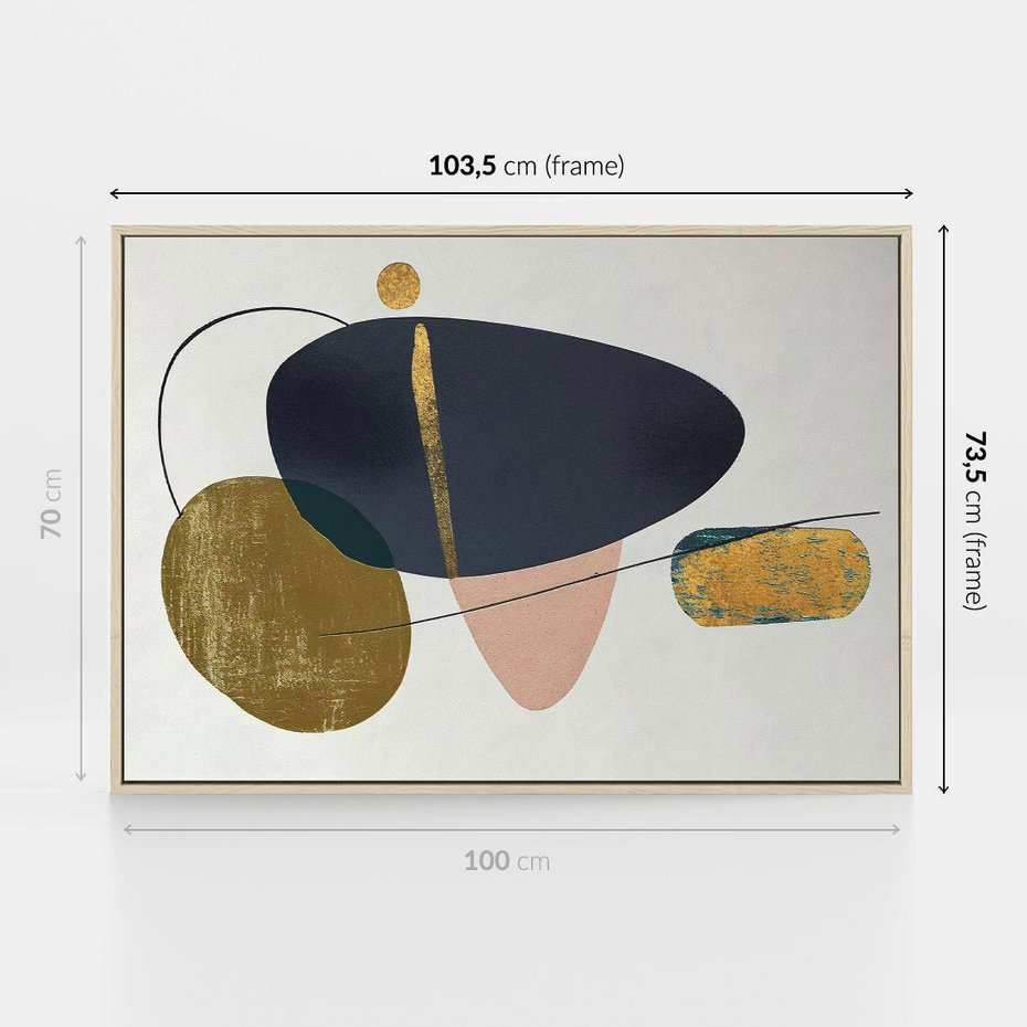 Obraz w ramie 100x70 - Złoto Granatu - abstrakcyjne plamy koloru, złoto - rama drewno