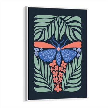 Obraz w ramie 70x100 - Granatowa Noc - granatowe tło, abstrajcyjna ćma - rama biała