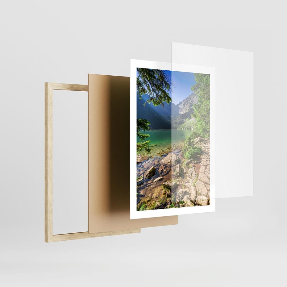 Plakat w ramie 50x70 - Mistyczna Przyroda - góry, jezioro - rama drewno