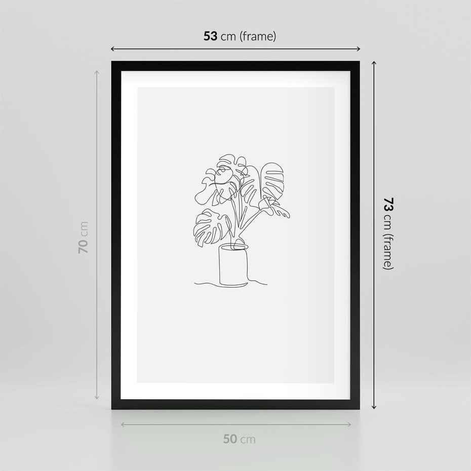 Plakat w ramie 50x70 - Tajemnicza Harmonia - sztuka one line, monstera - rama czarna
