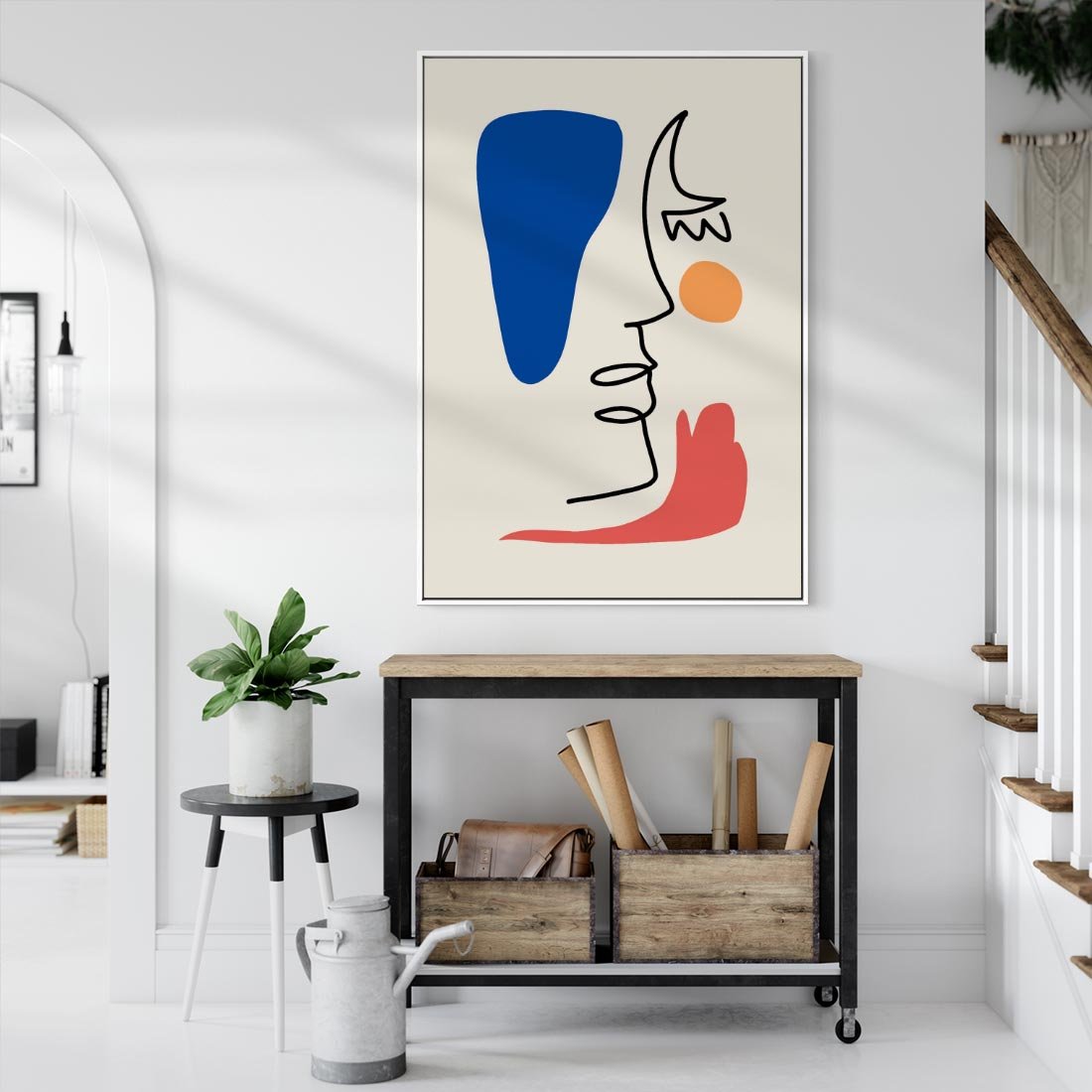 Obraz w ramie 70x100 - Rozbijające Symfonie Form - abstrakcyjny obraz, przypomina twarz - rama biała