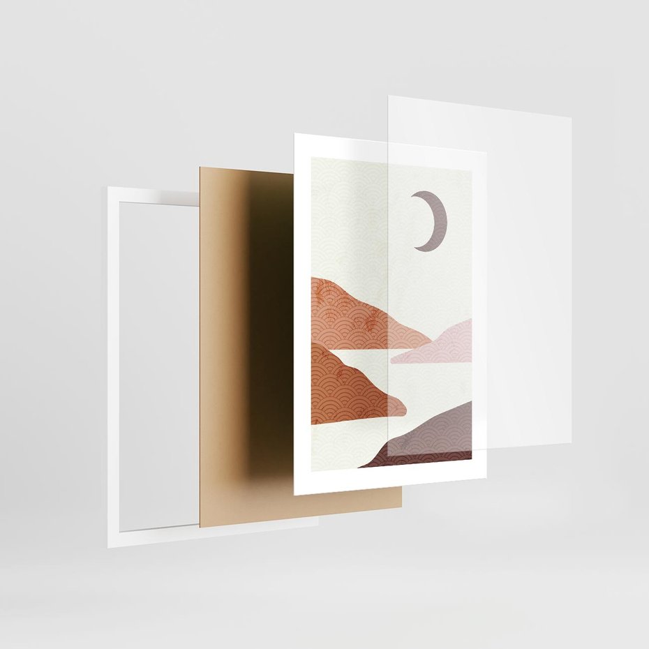 Plakat w ramie 30x40 - Księżycowa Refleksja - nowoczesna sztuka, góry - rama biała