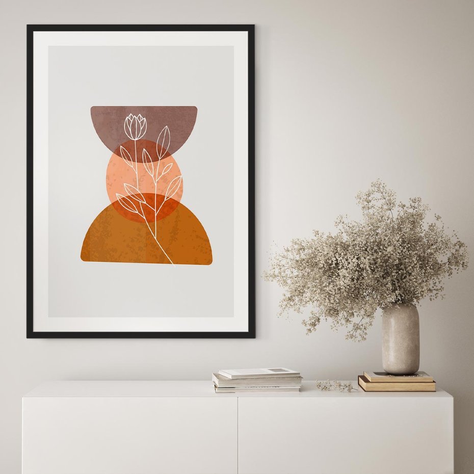 Plakat bez ramy 30x40 - Kwiatowa Akwarela - akwarelowe kształty, brąz