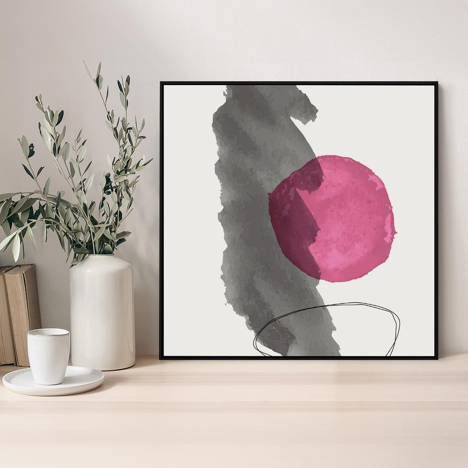 Obraz w ramie 50x50 - Bezczasowe Rytmy - abstrakcyjne nieregularne plamy, czarny - rama czarna