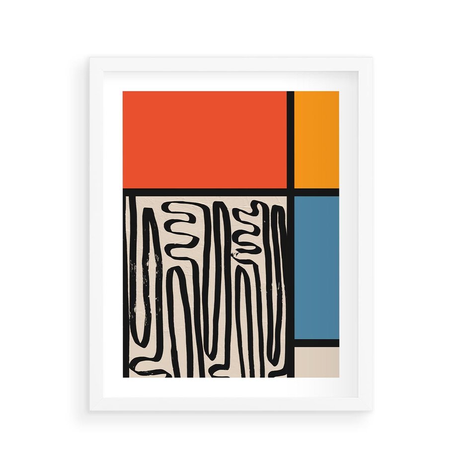 Plakat w ramie 40x50 - Podróżne Wibracje Serca - abstrakcyjny obraz, proste linie - rama biała