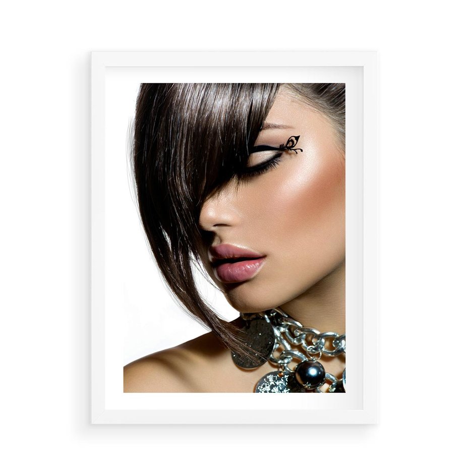 Plakat w ramie 50x70 - Kobieca Fryzura w Ruchu - fryzura, kobieta - rama biała