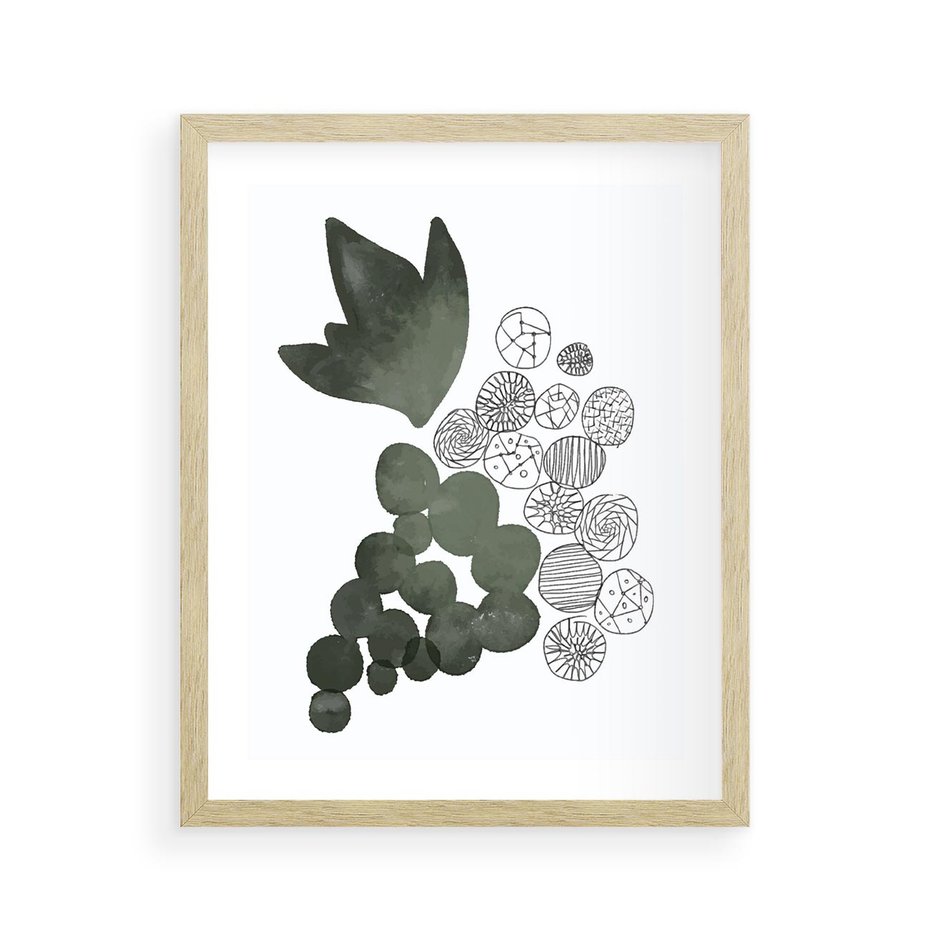 Plakat w ramie 40x50 - Grono Abstrakcji - minimalistyczny plakat, winogrona - rama drewno