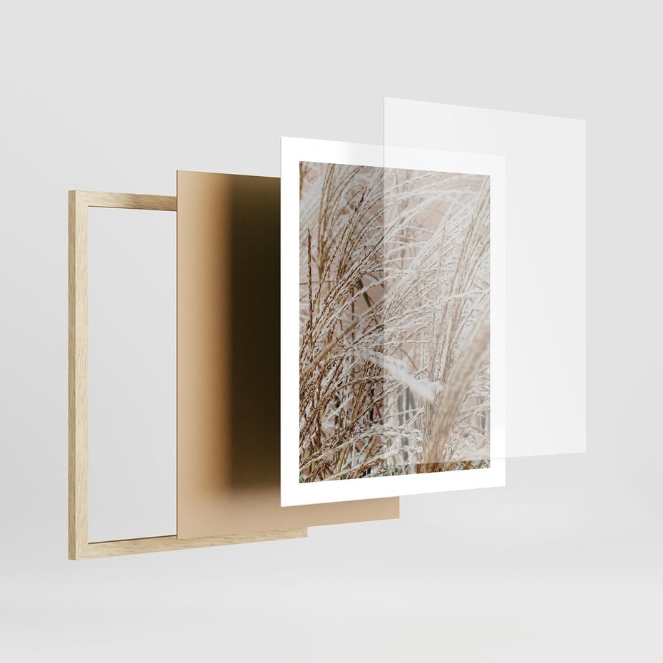Plakat w ramie 40x50 - Beżowa Trawa - suche trawy, zbliżenie - rama drewno