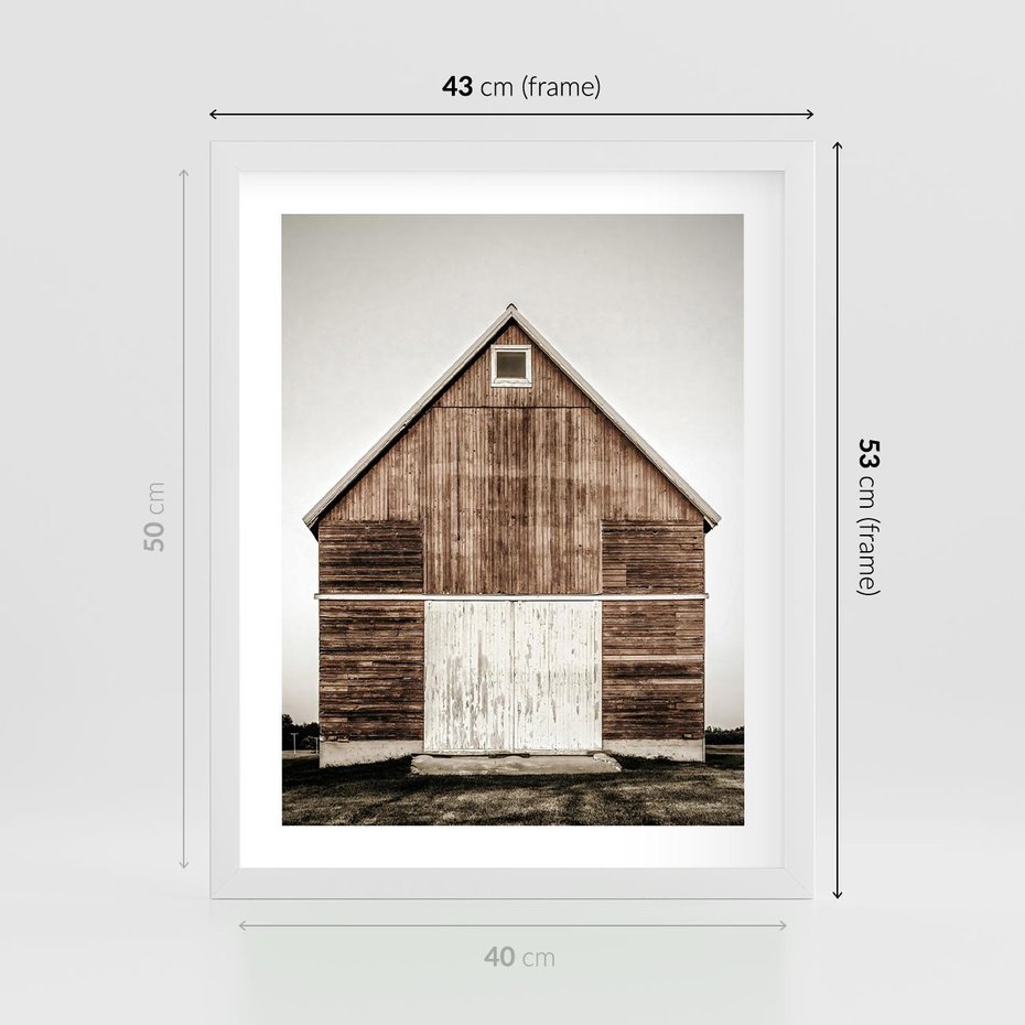 Plakat w ramie 40x50 - Rustykalny Drewniany Domek - domek, drewniany dom - rama biała