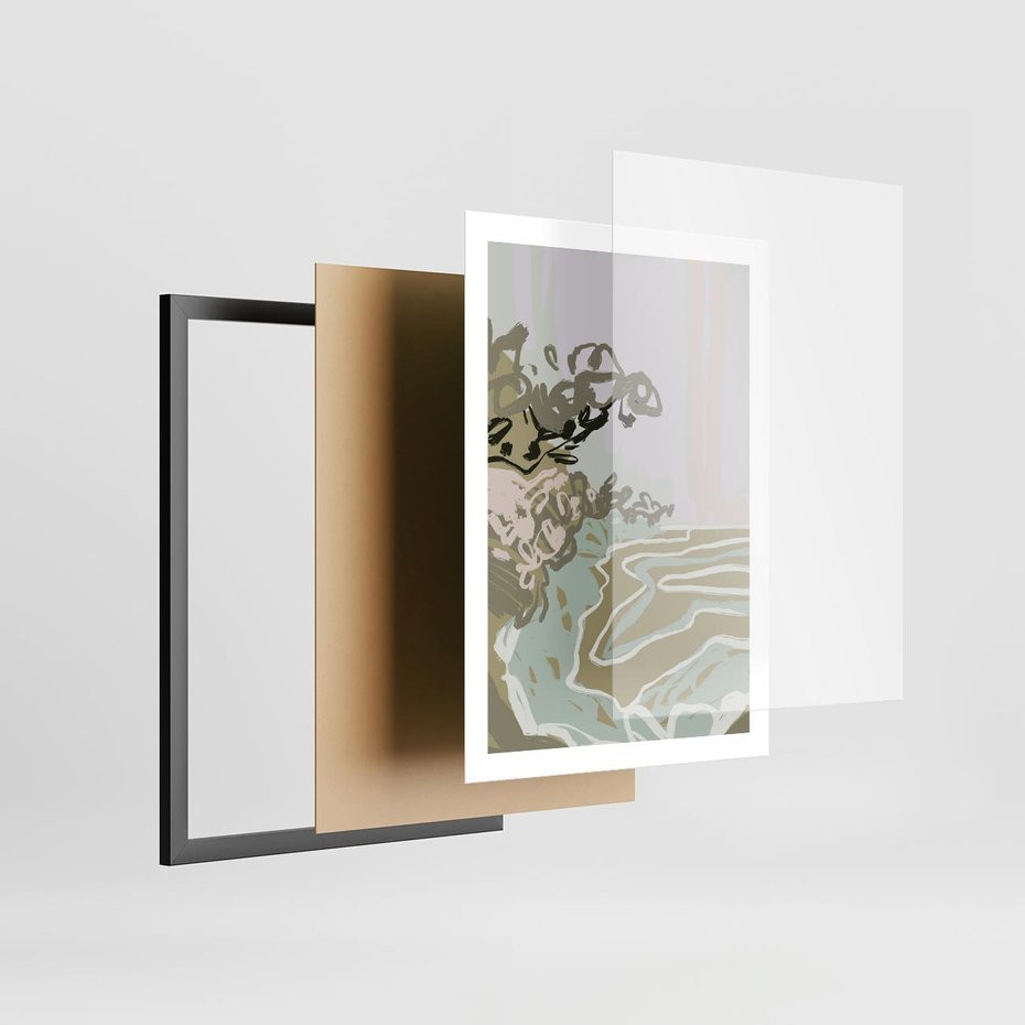 Plakat w ramie 50x70 - Wizja Przestrzeni - pastelowy krajobraz, nowoczesny plakat - rama czarna