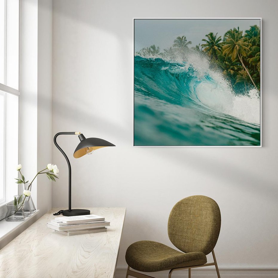 Obraz w ramie 80x80 - Rajskie Wybrzeże - fotografia, duża fala - rama biała