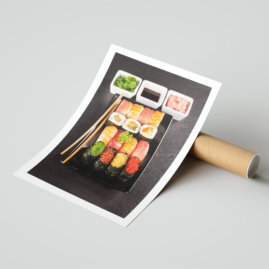 Plakat bez ramy 40x50 - Kulinarne podróże do Japonii - sushi, japonia