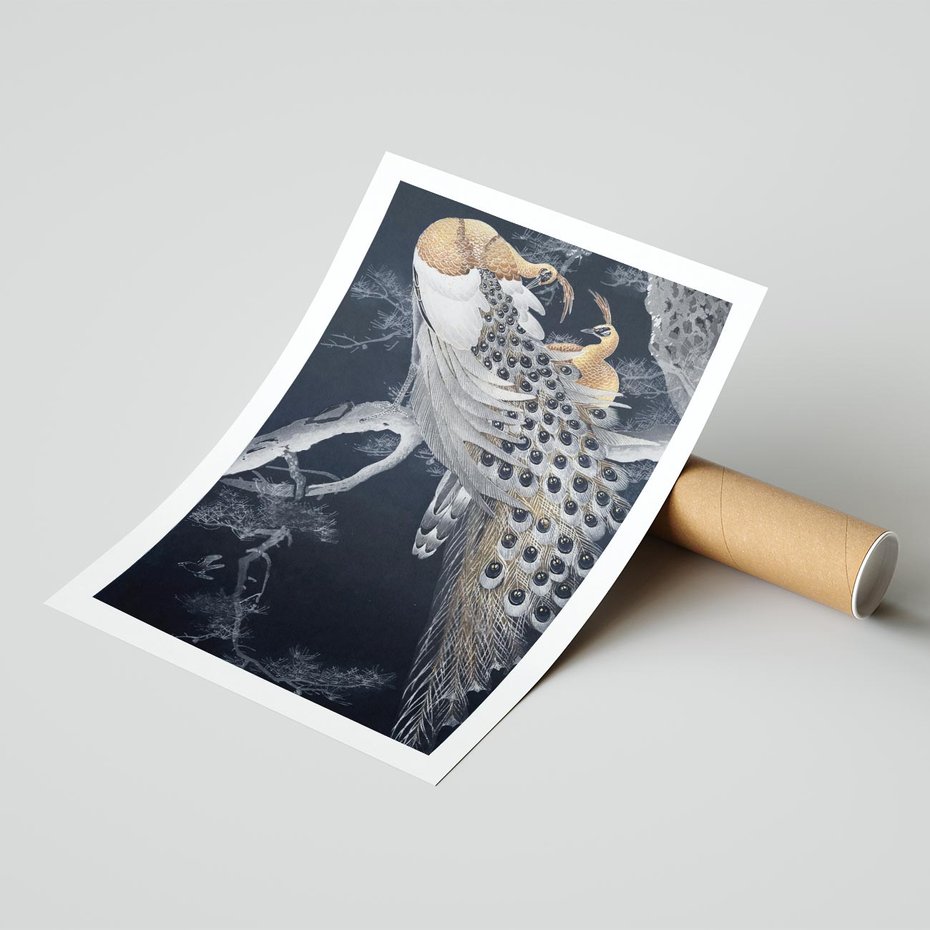 Plakat bez ramy 50x70 - Japońskie Pawie - japońska grafika, pawie