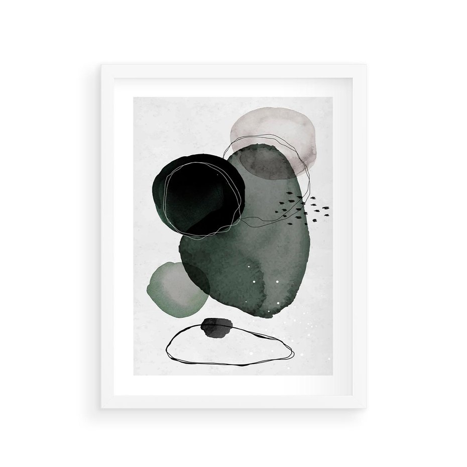 Plakat w ramie 30x40 - Abstrakcyjne Plamy w Akwareli - abstrakcyjne akwarelowe plamy - rama biała