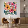 Obraz w ramie 50x50 - Kwiatowy Impuls Kolorów - abstrakcyjne kolorowe kwiaty, szkic - rama biała