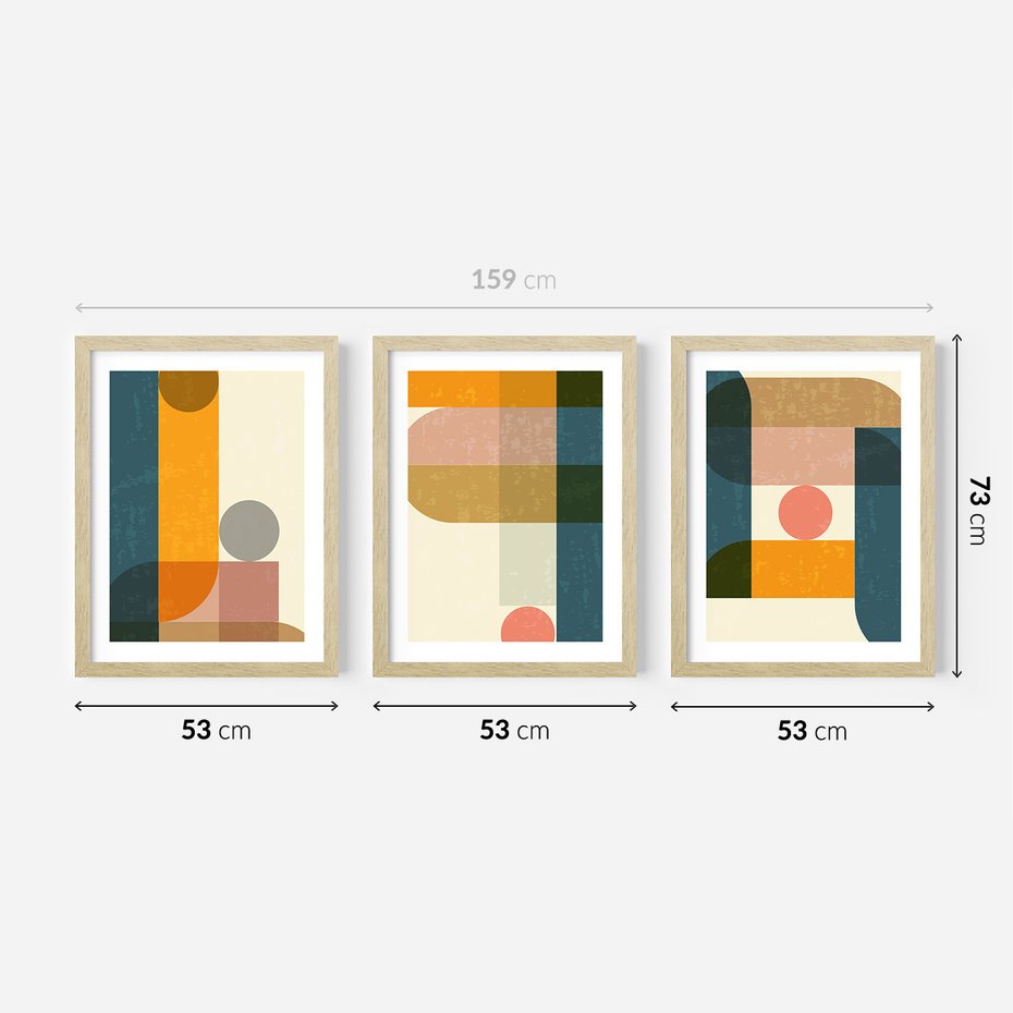 Zestaw obrazy w ramie 50x70 galeria - Retro, kolorowe, geometryczne - rama drewno