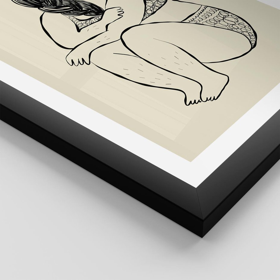 Plakat w ramie 30x40 - Migotliwe Refleksje - nowoczesny minimalistyczny rysunek, dziewczyna w bieliźnie - rama czarna