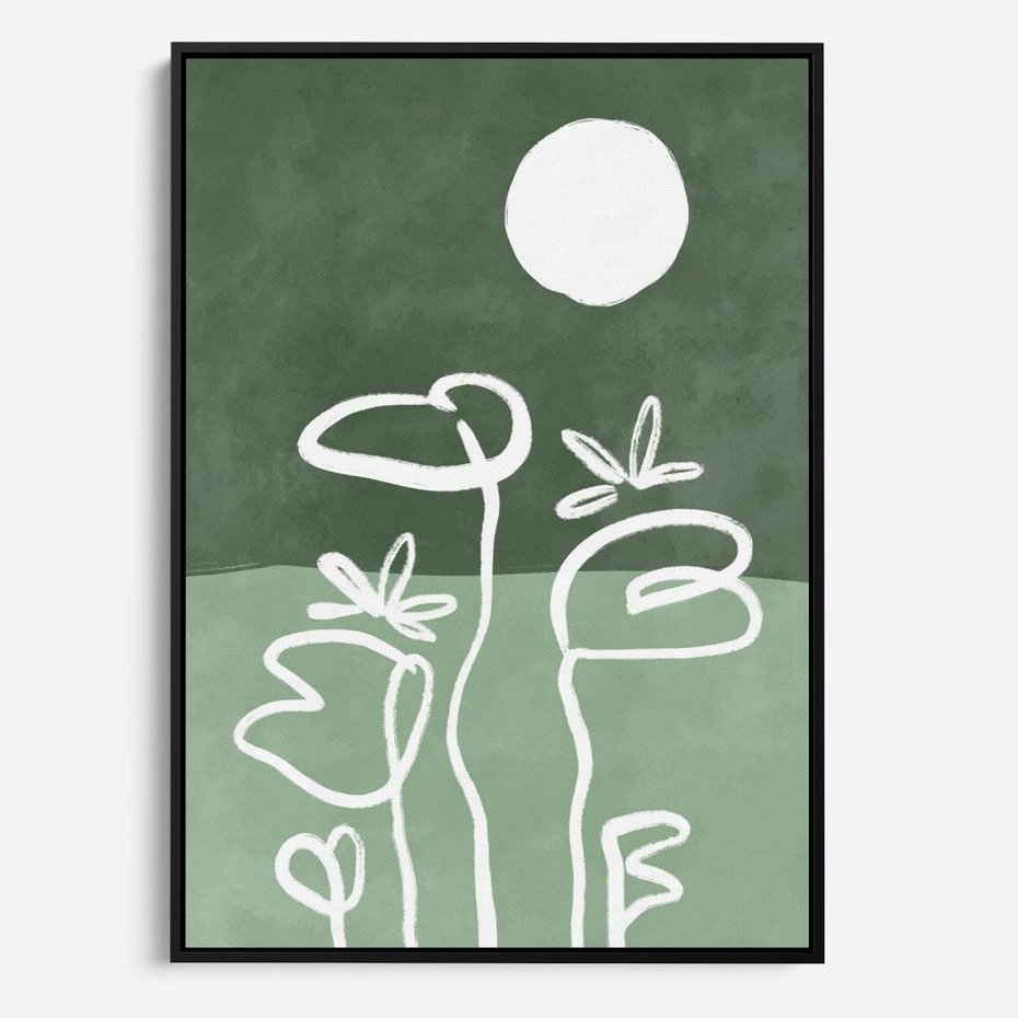 Obraz w ramie 70x100 - Wibracje Naturalnej Równowagi - zielony plakat, roślinne inspiracje - rama czarna