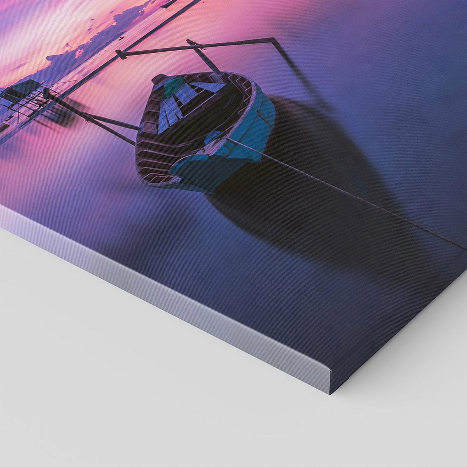 Obraz na płótnie 30x30 - Łódka i zachód słońca nad morzem - łódka, morze