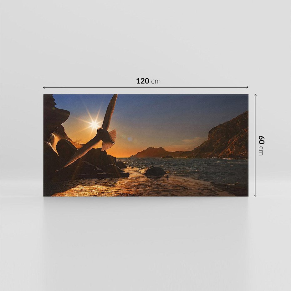 Obraz na płótnie 120x60 - Zachód słońca nad morzem z mewą - mewa, morze