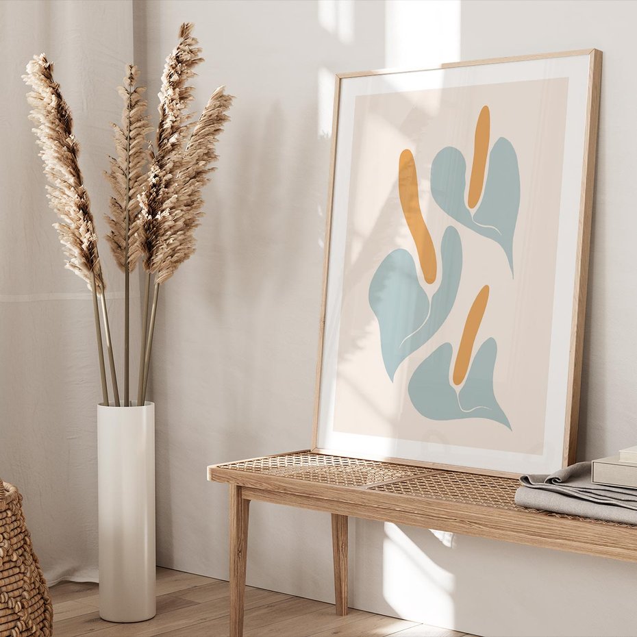 Plakat w ramie 40x50 - Kwiaty Pasteli - kwiaty, nowoczesne i minimalistyczne - rama drewno