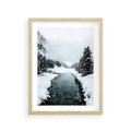 Plakat w ramie 30x40 - Zimowa Przyroda: Rzeka, Góry i Śnieg - zima, rzeka - rama drewno