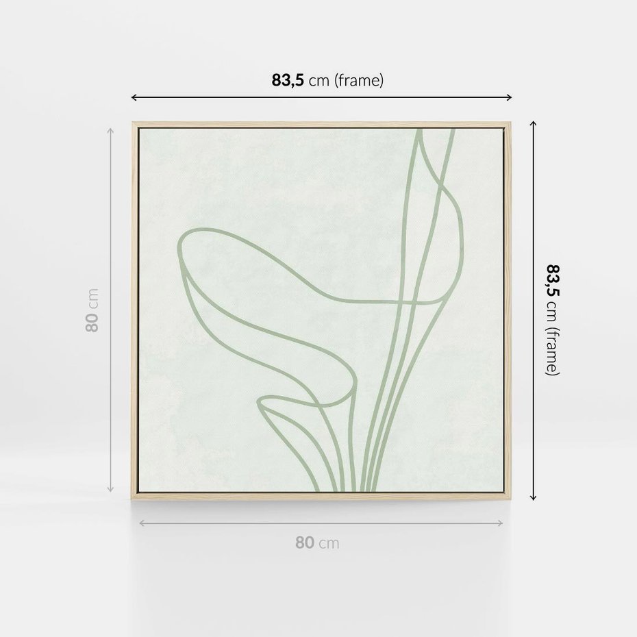 Obraz w ramie 80x80 - Zielona Równowaga Linii - abstrakcyjne delikatne zielone linie, nowoczesny plakat - rama drewno