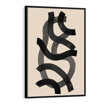 Obraz w ramie 50x70 - Strukturalne Odbicia Innowacji - zaplątane minimalistyczne linie, na bezowym tle - rama czarna