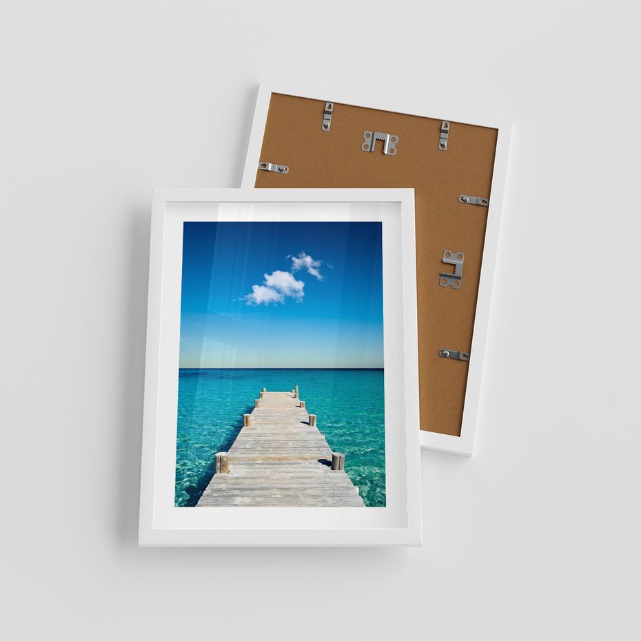 Plakat w ramie 30x40 - Letnie Morskie Uczucie - morze, pomost - rama biała