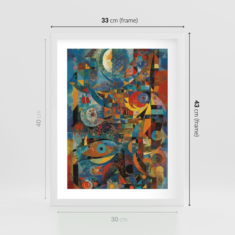 Plakat w ramie 30x40 - Migotliwe Przesunięcia Konturów - abstrakcyjny obraz, sztuka abstrakcji - rama biała