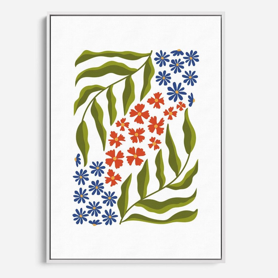 Obraz w ramie 70x100 - Splątane Granice - kwiaty, sztuka nowoczesna - rama biała