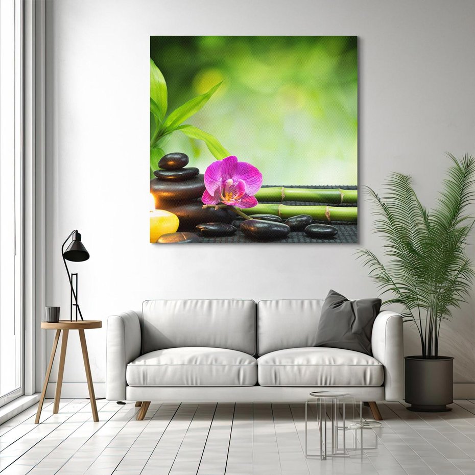 Obraz na płótnie 40x40 - Ukojenie kamieni w SPA - kamienie, SPA