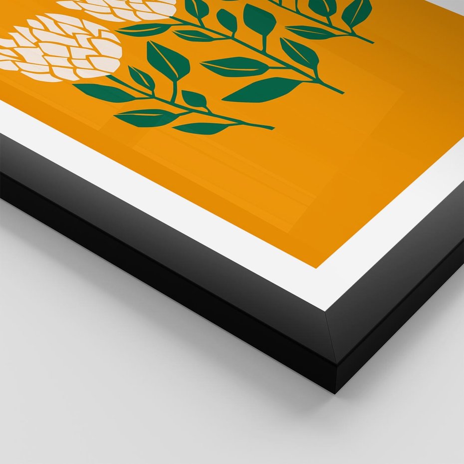 Plakat w ramie 40x50 - Kolorowe Impresje - abstrakcyjna kwiatowa kompozycja, żółte mocne tło - rama czarna