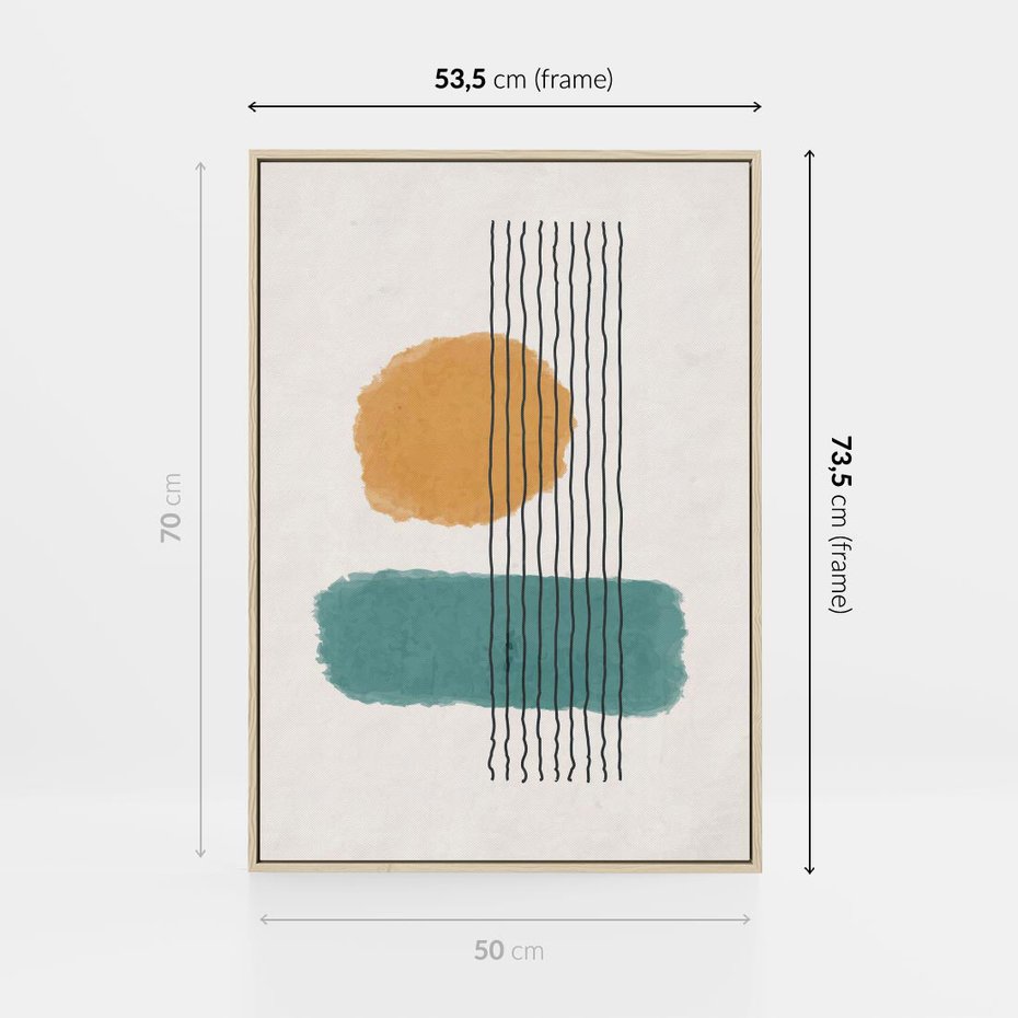 Obraz w ramie 50x70 - Wibracje Barw - abstrakcyjne akwarelowe plamy, nieregularne kreski - rama drewno