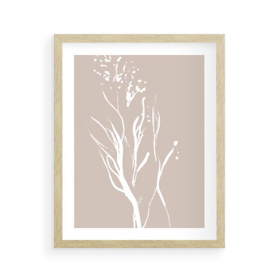 Plakat w ramie 40x50 - Impresje Pastelowych Nastrojów - minimalistyczny delikatny obraz, beżowe odcienie - rama drewno