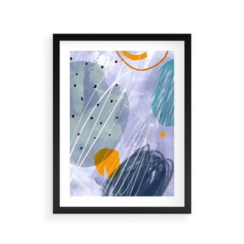 Plakat w ramie 50x70 - Pastelowe Przenikanie - abstrakcyjny plakat do młodzieżowego pokoju, granaty fiolety - rama czarna