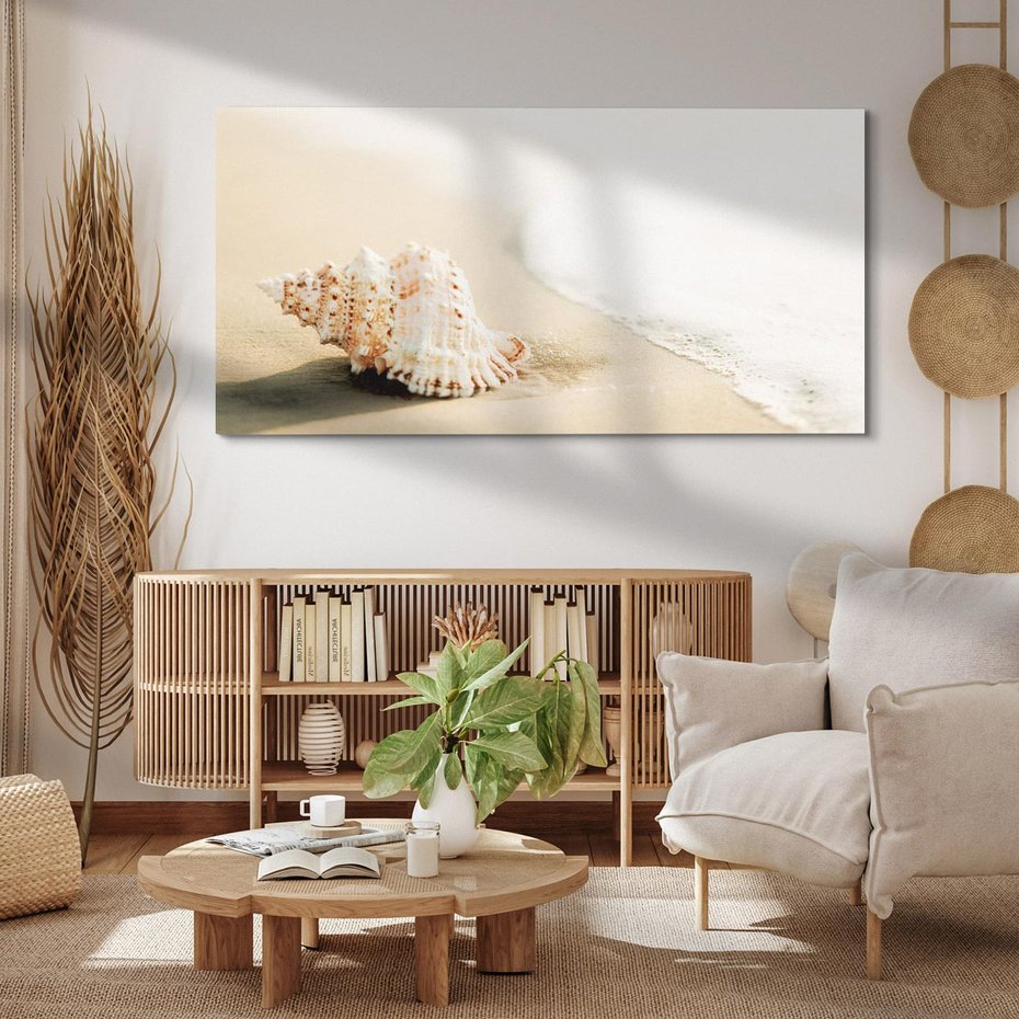 Obraz na płótnie 120x60 - Urok plażowej muszelki - fotografia, muszla na plaży