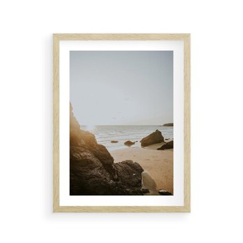 Plakat w ramie 30x40 - Magia Wieczornego Spokoju - plaża, zachód - rama drewno
