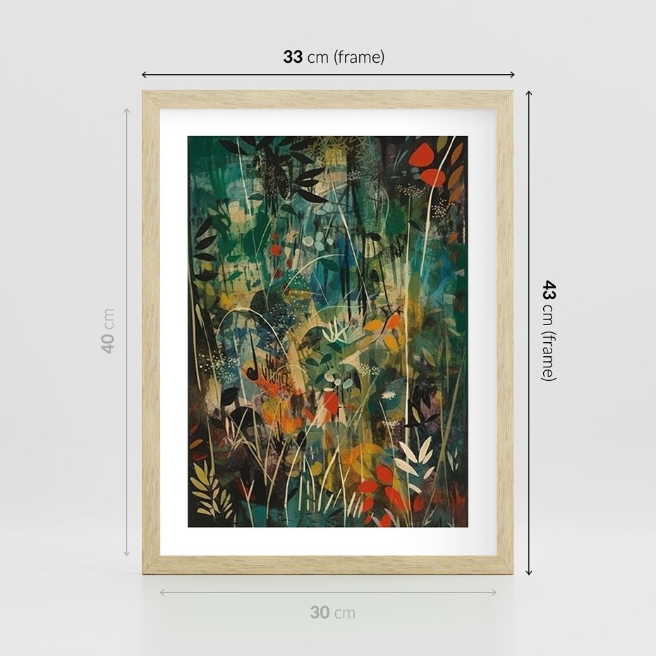 Plakat w ramie 30x40 - Abstrakcyjne Wariacje Form - abstrakcyjny obraz, mnogość kolorów - rama drewno