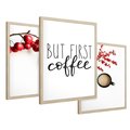 Zestaw obrazy w ramie 50x70 galeria - Kawa, jesień, first, coffee, typografia - rama drewno