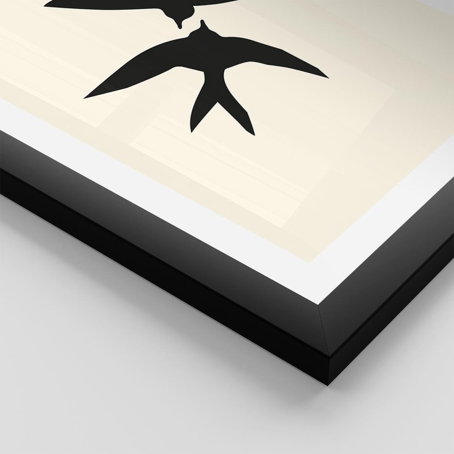 Plakat w ramie 40x50 - Kreatywne Echa - jaskółki, minimalizm - rama czarna