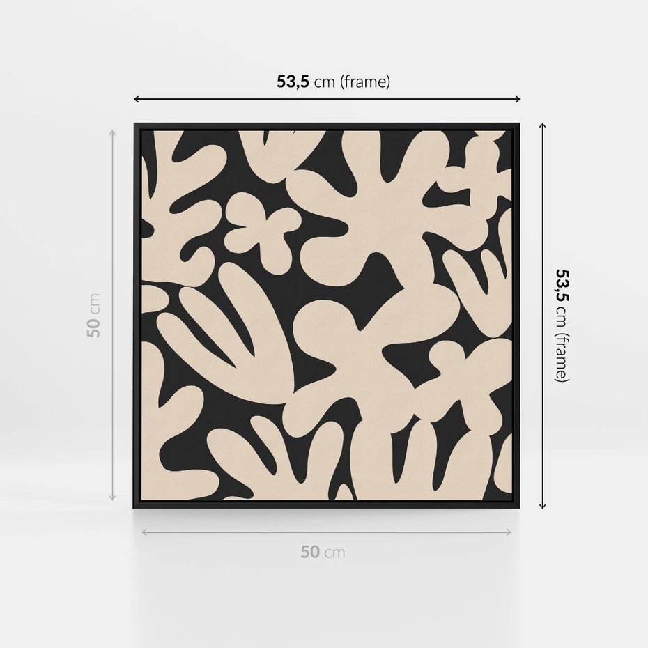 Obraz w ramie 50x50 - Księga Ukrytych Widoków - abstrakcyjne czarno białe formy, minimalizm - rama czarna