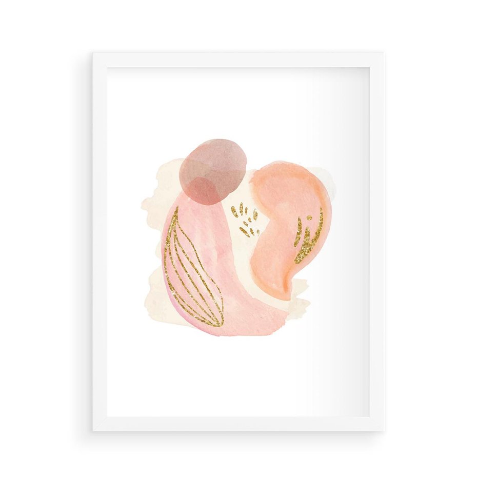 Plakat w ramie 50x70 - Impresje Przenikających Form - abstrakcyjne akwarelowe plamy, minimalizm - rama biała
