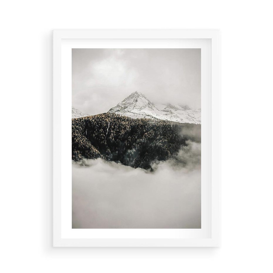 Plakat w ramie 50x70 - Zimowa Wielkość - górski krajobraz, zima w górach - rama biała