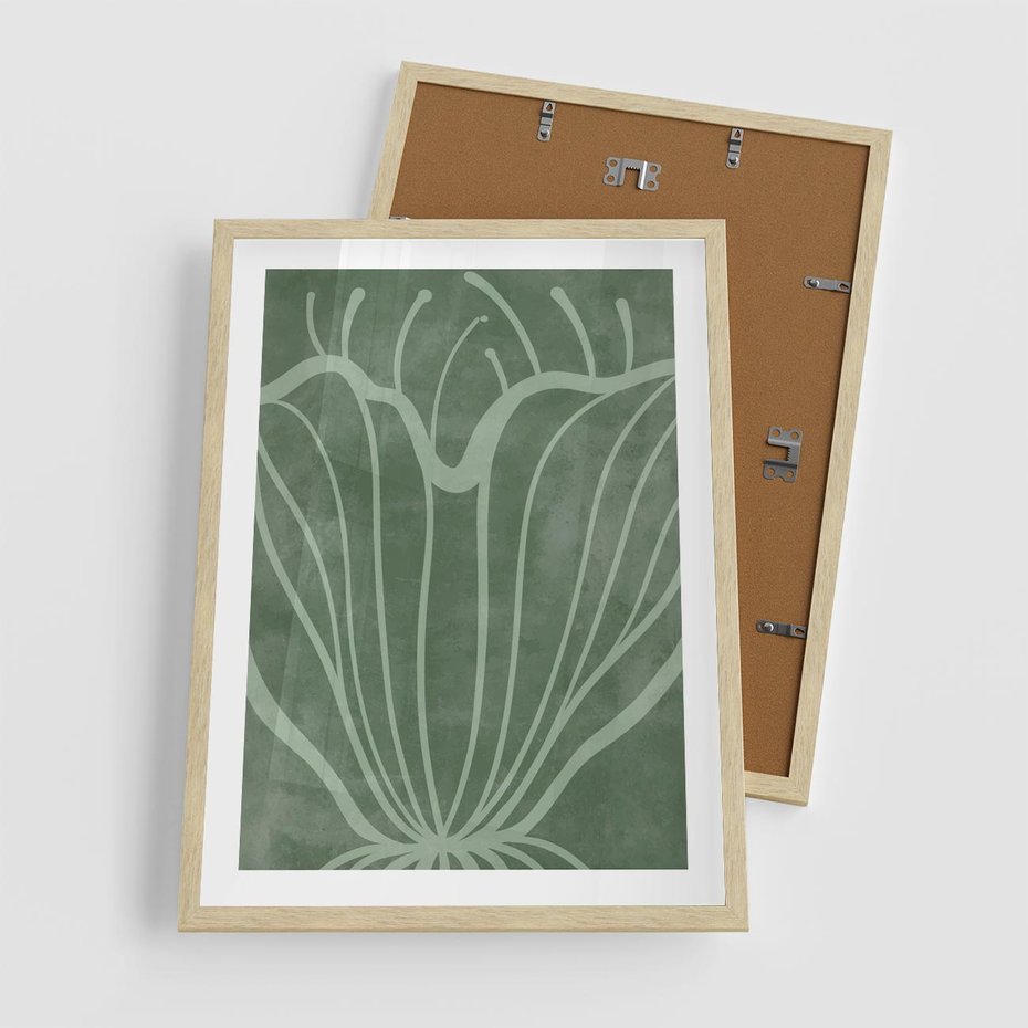Plakat w ramie 50x70 - Zieleń Kształtująca Spokój - zielony plakat, roślinne inspiracje - rama drewno