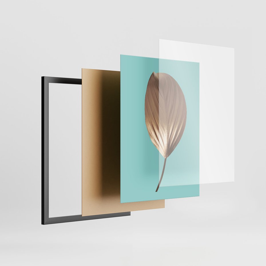 Zestaw obrazy w ramie 40x50 galeria - Złote, liście, palma, pastelowe, gold - rama czarna