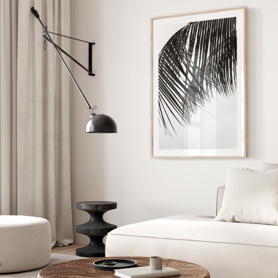 Plakat w ramie 30x40 - Czarno-Biały Kontrast - czarno białe zdjecie, palma - rama drewno